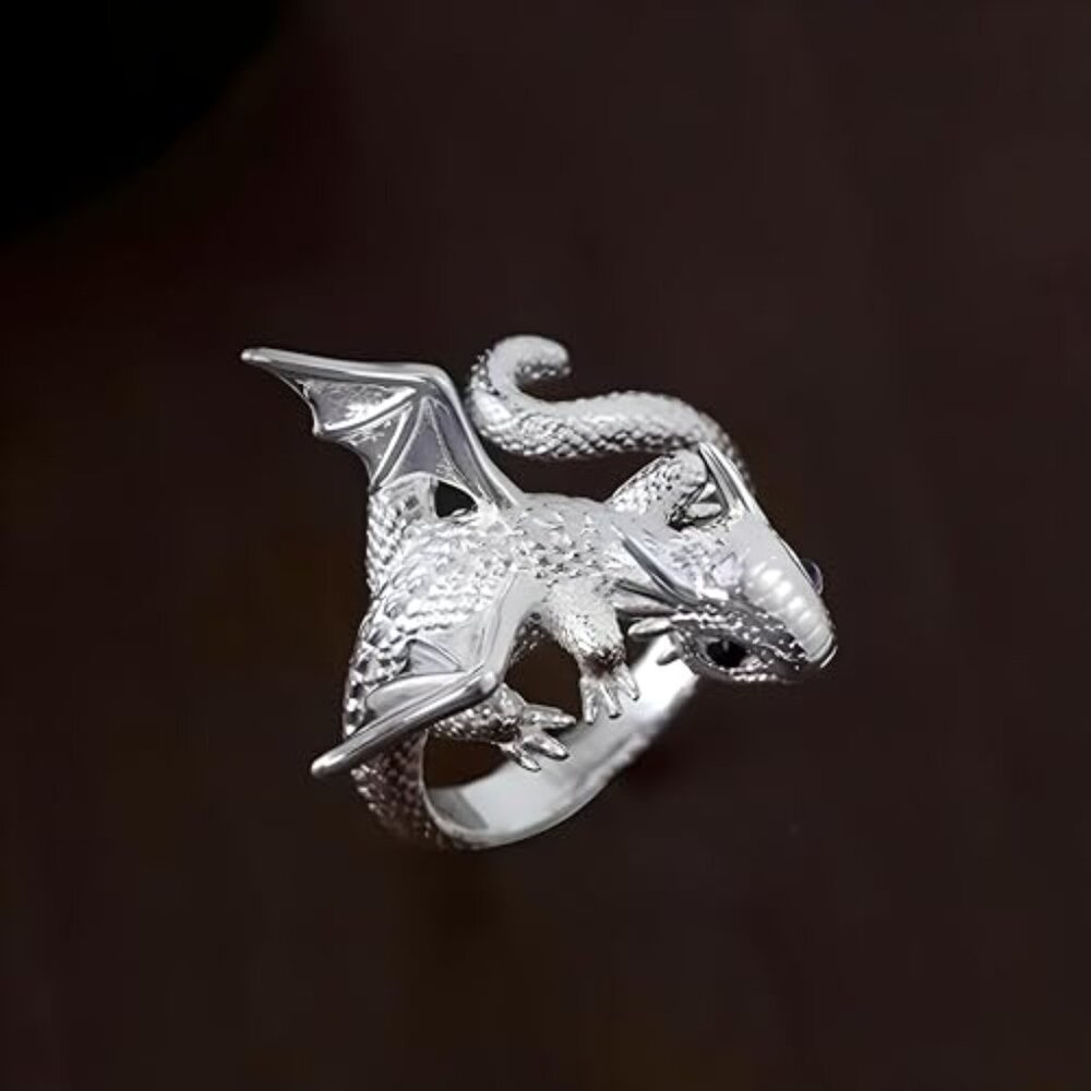 Silver Dragon Adjustable Ring Unique Fantasy Stat… - image 4